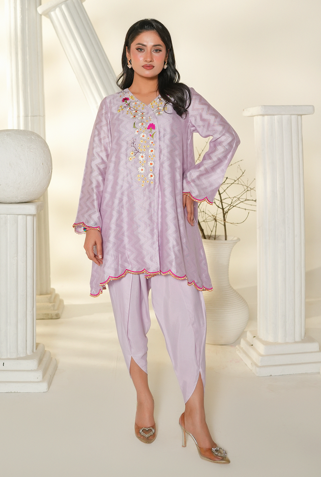 Lilac Embroidered Kurta Set
