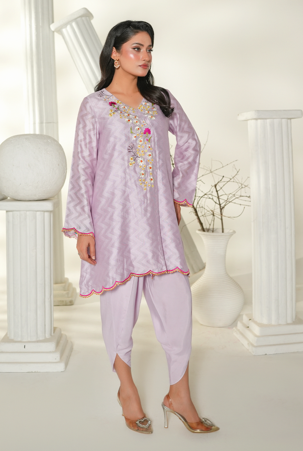 Lilac Embroidered Kurta Set