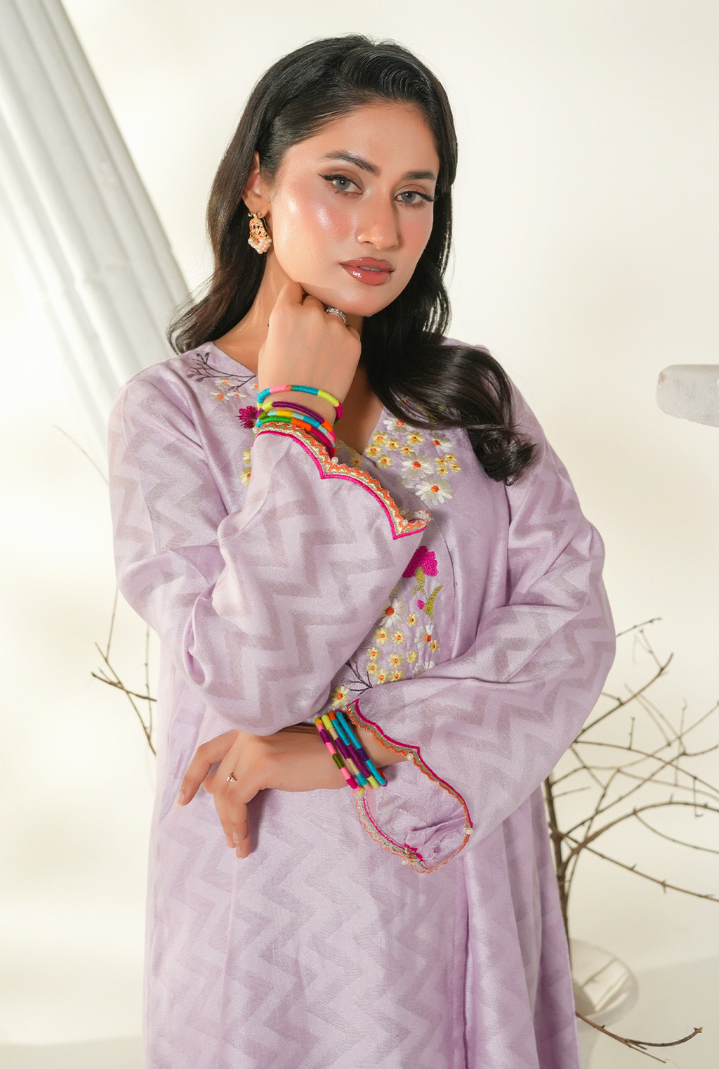 Lilac Embroidered Kurta Set