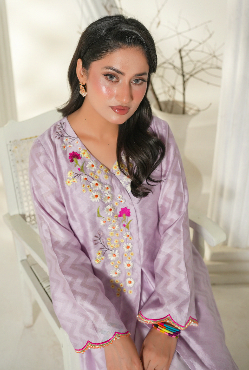 Lilac Embroidered Kurta Set