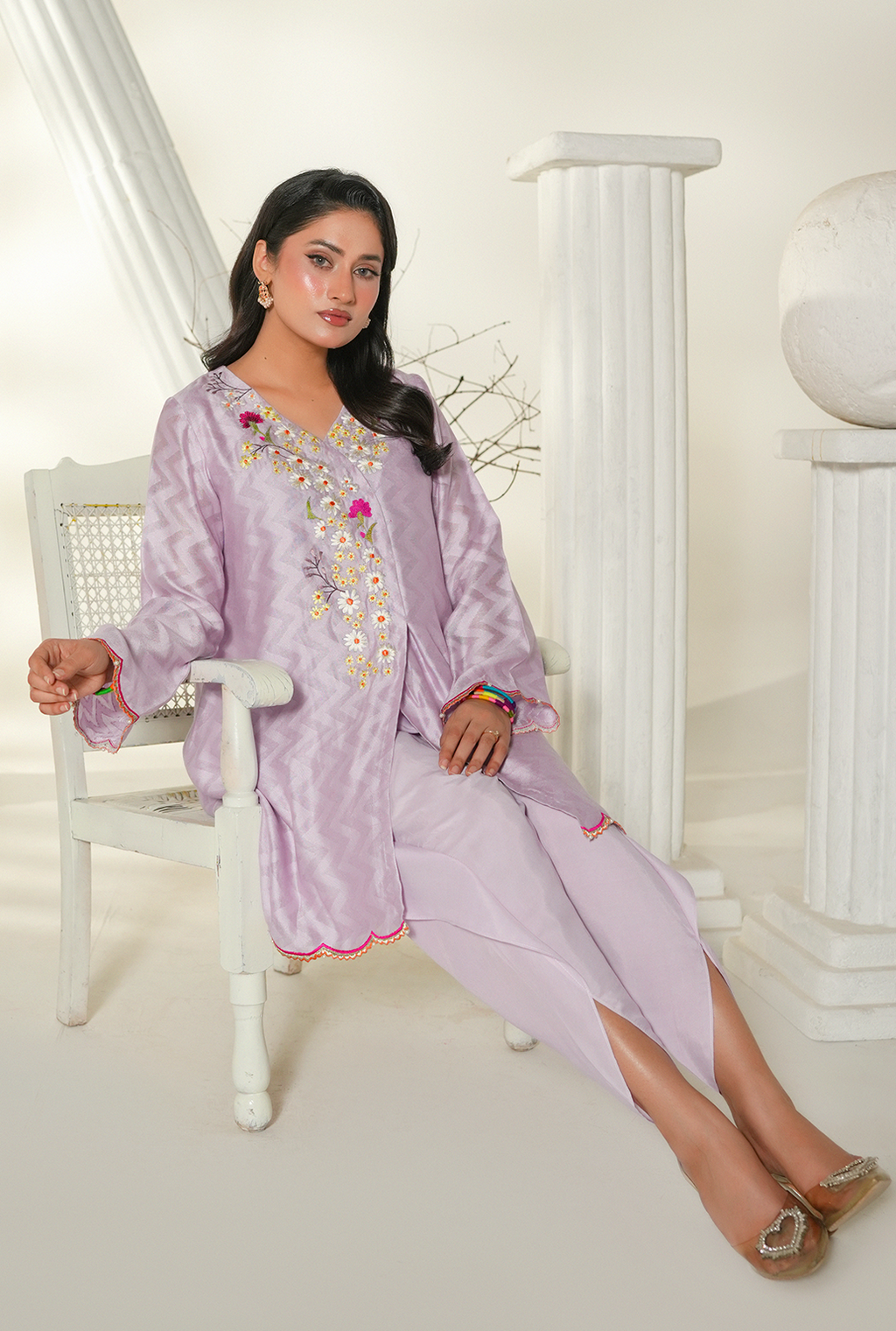 Lilac Embroidered Kurta Set