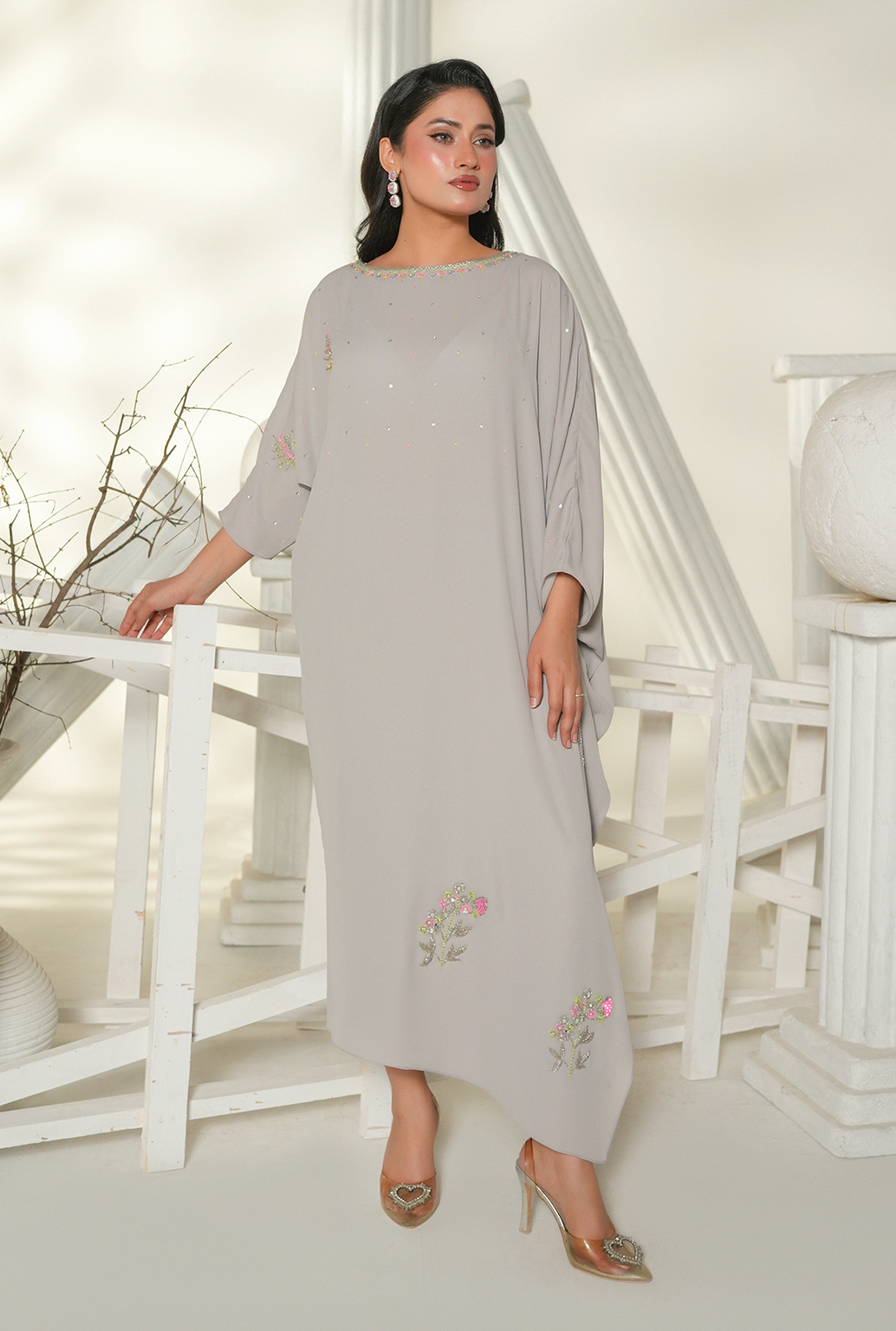 Pearl Grey Embellished Kaftan