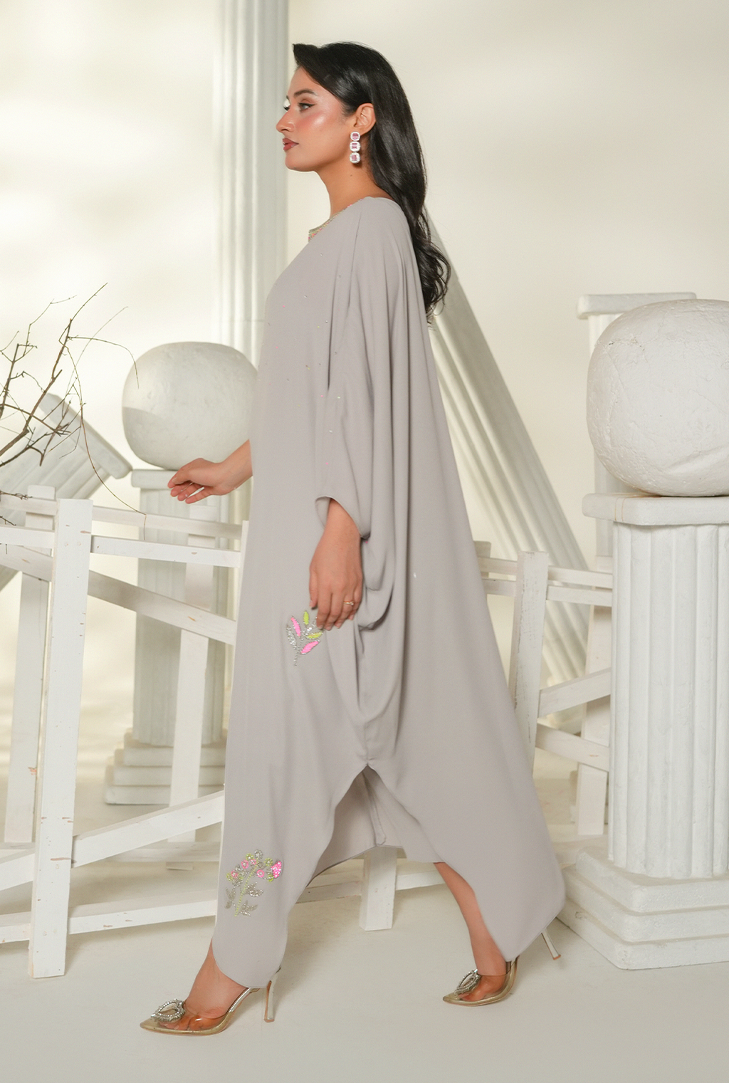 Pearl Grey Embellished Kaftan