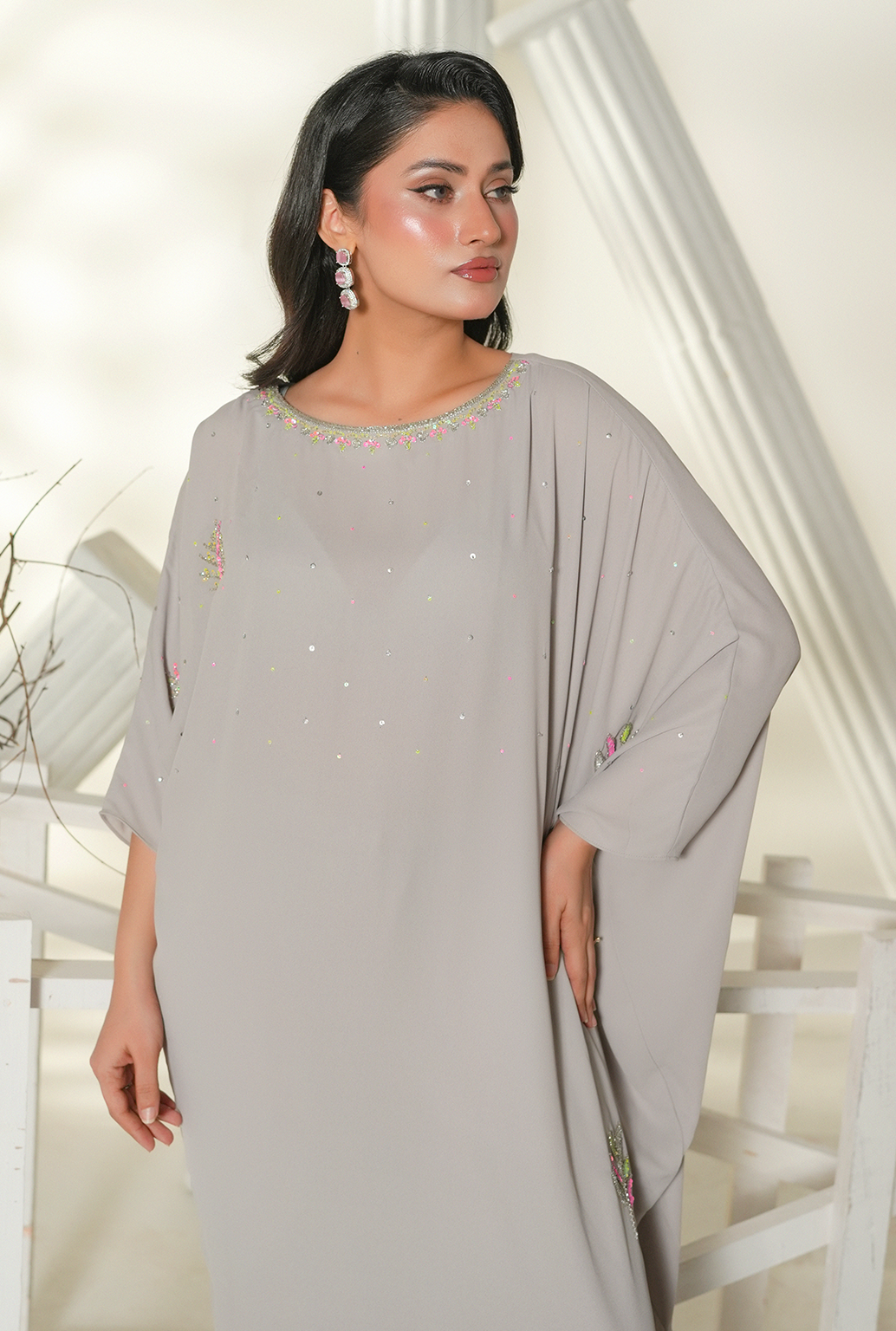 Pearl Grey Embellished Kaftan