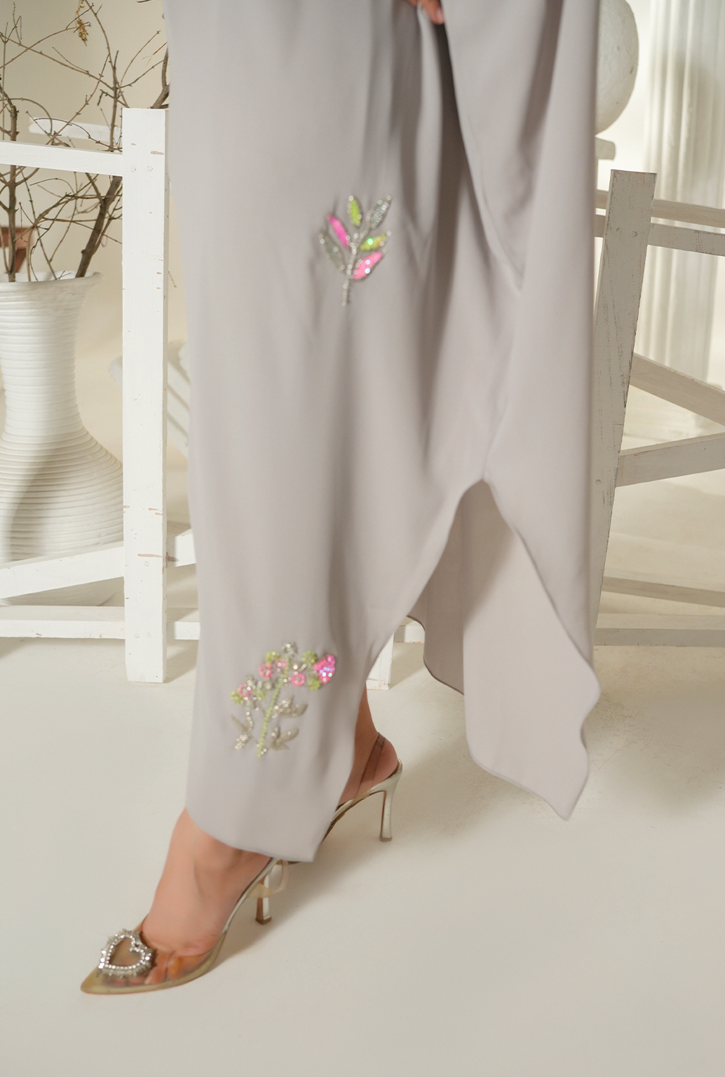 Pearl Grey Embellished Kaftan